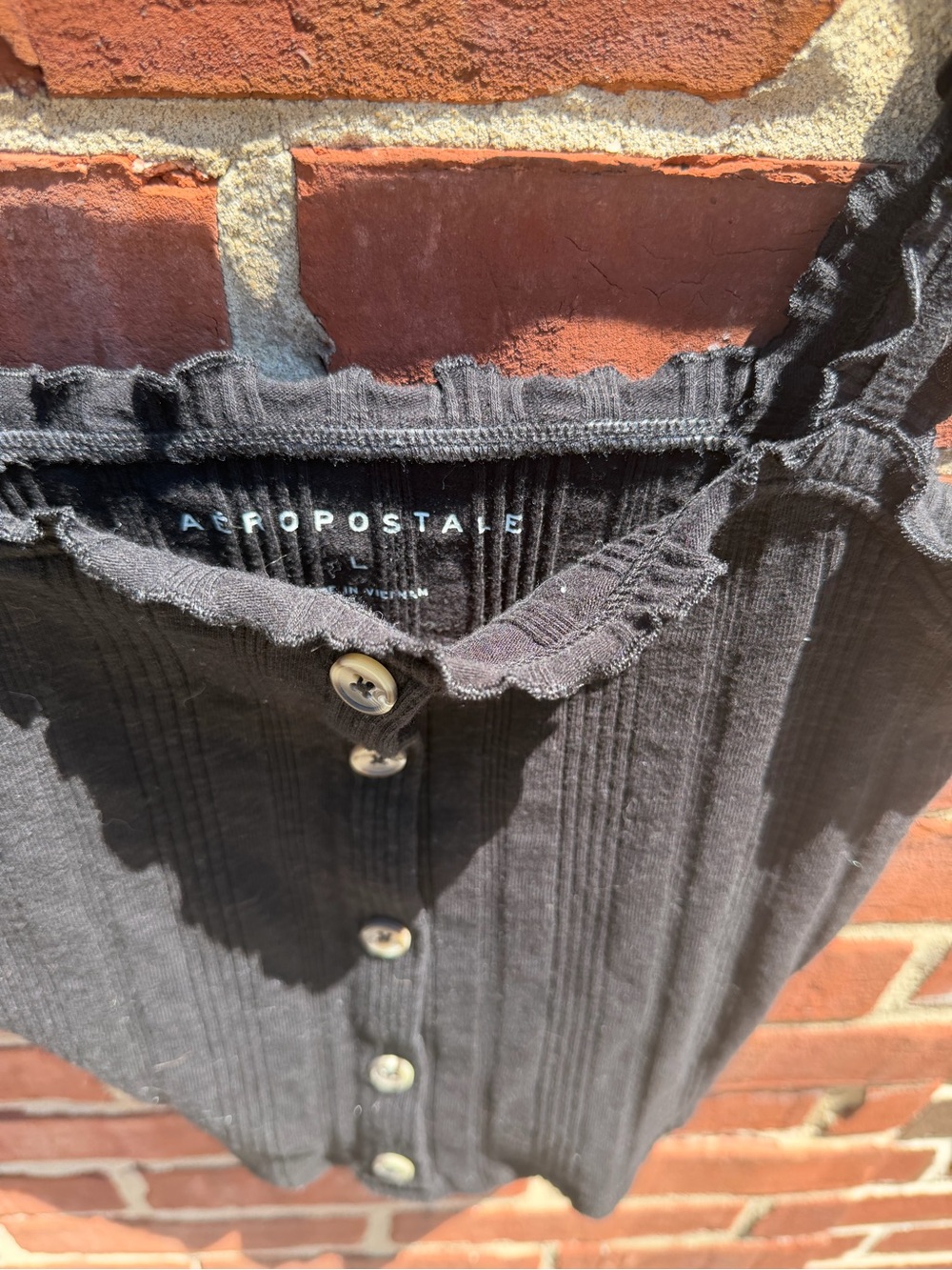 Aéropostale Black Ribbed Button-Front Tank